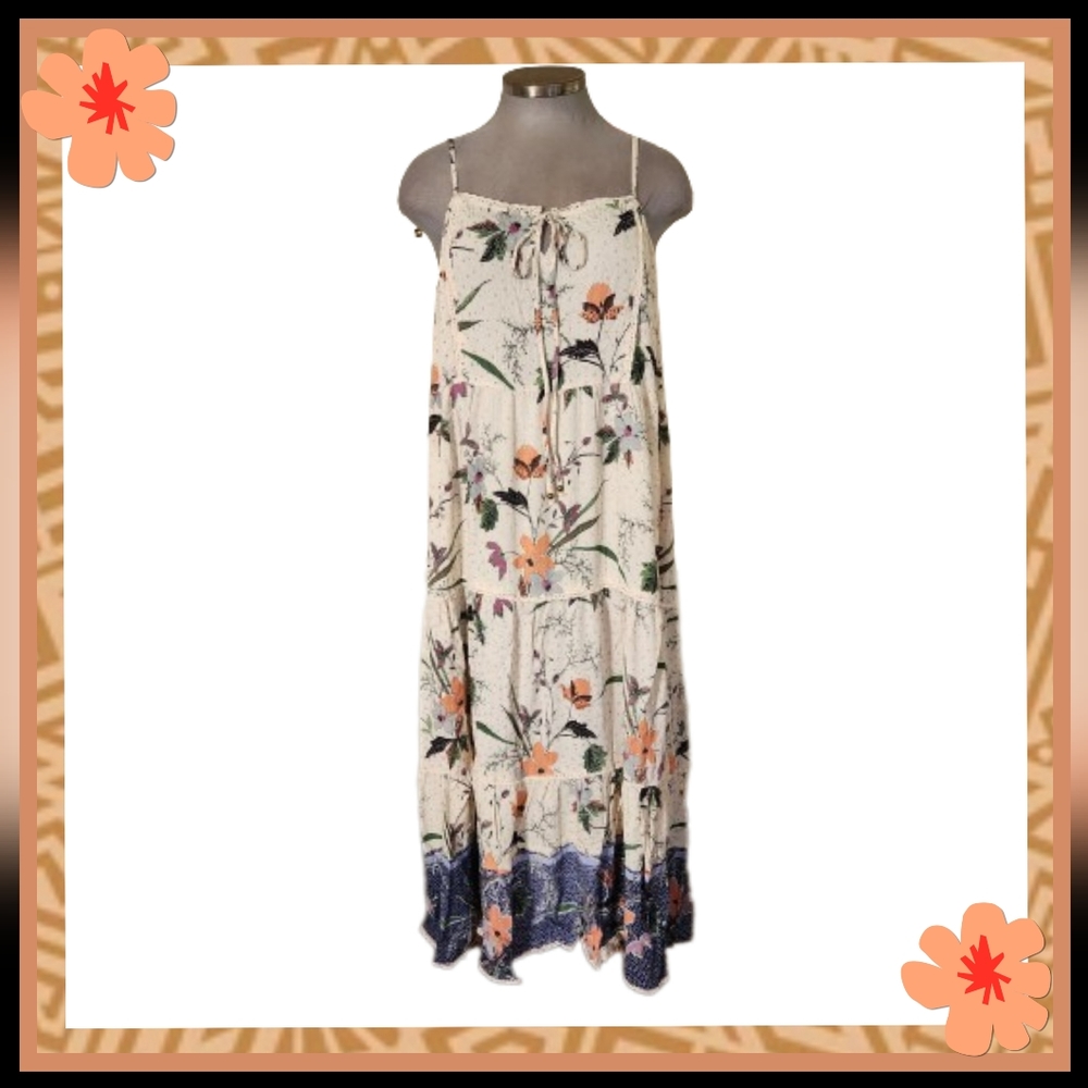 BOHO ☆ ROMANTIC GYPSY ☆ TIERED ☆ FLORAL GAUZE MIDI DRESS ☆ NWT
